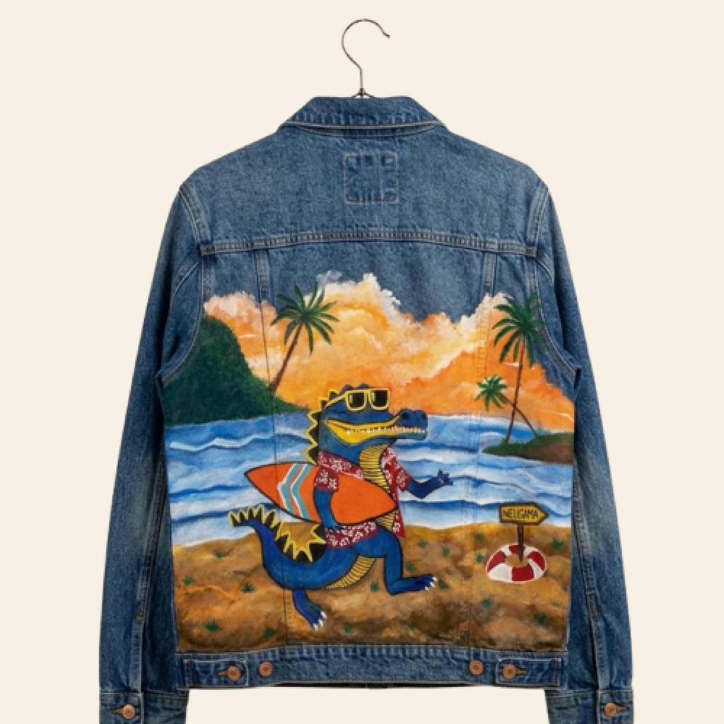 "Croco chilling on Beach" Handpainted jacket