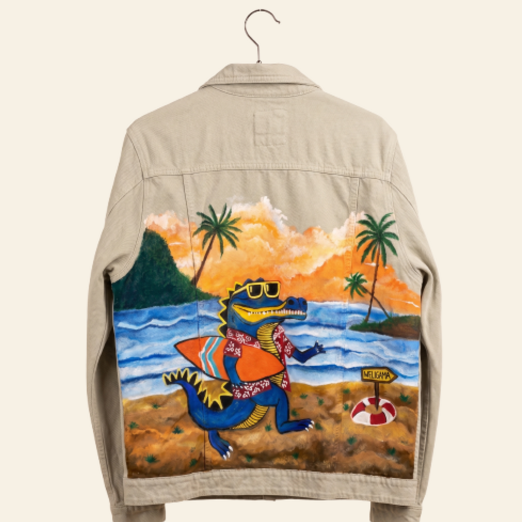 "Croco chilling on Beach" Handpainted jacket