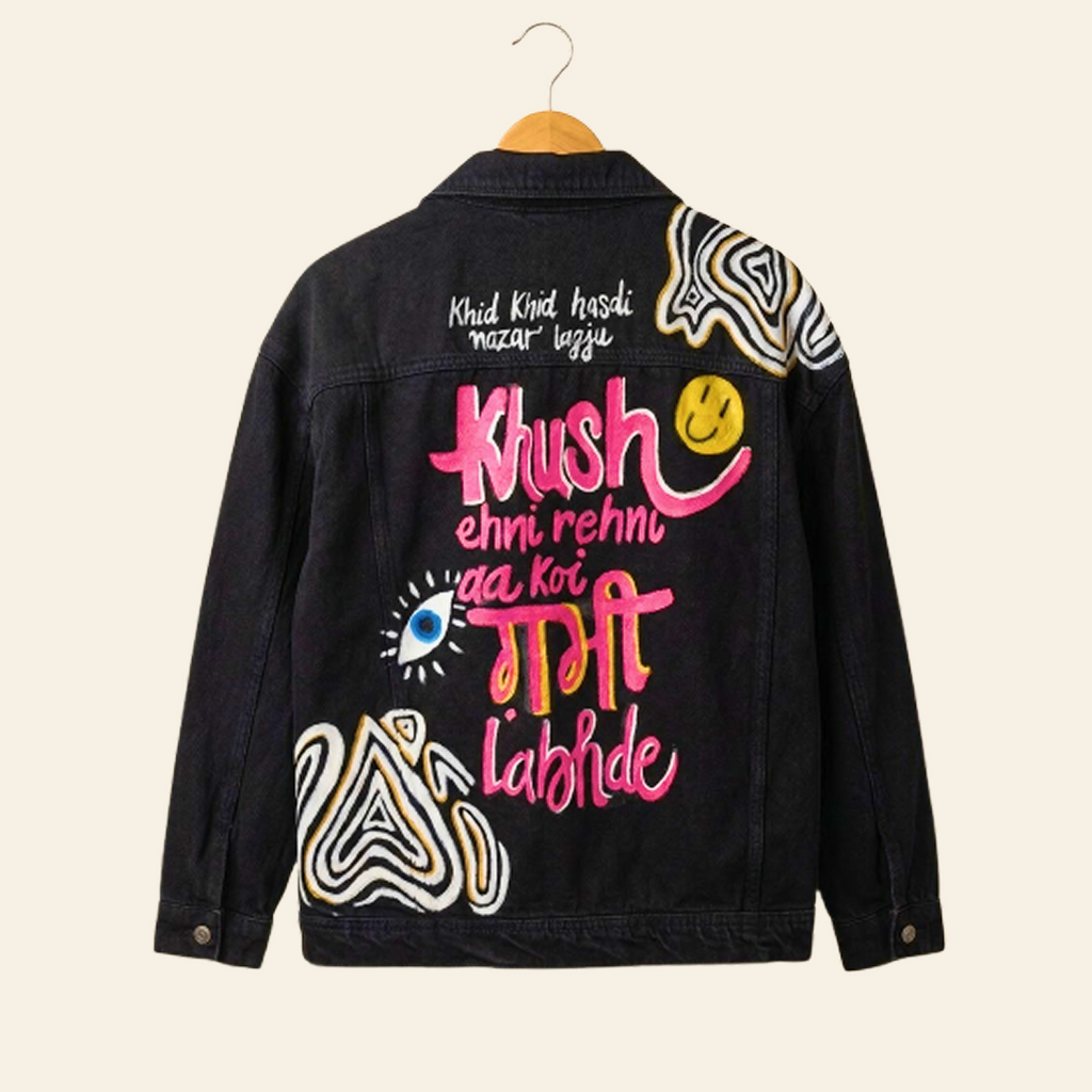 "Khush ehni rehni aa, Koi Gami Labhde" Handpainted jacket